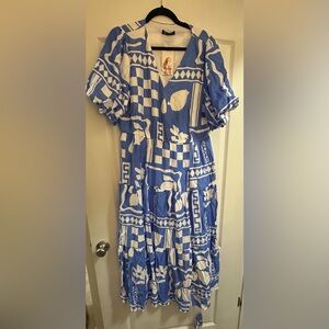 Blue and White Patterned Women's Dress